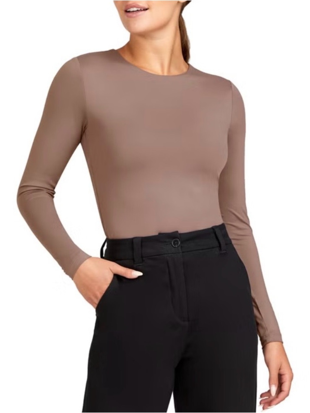 Frank & Oak Women's Long-Sleeve Crew Neck Top in Taupe